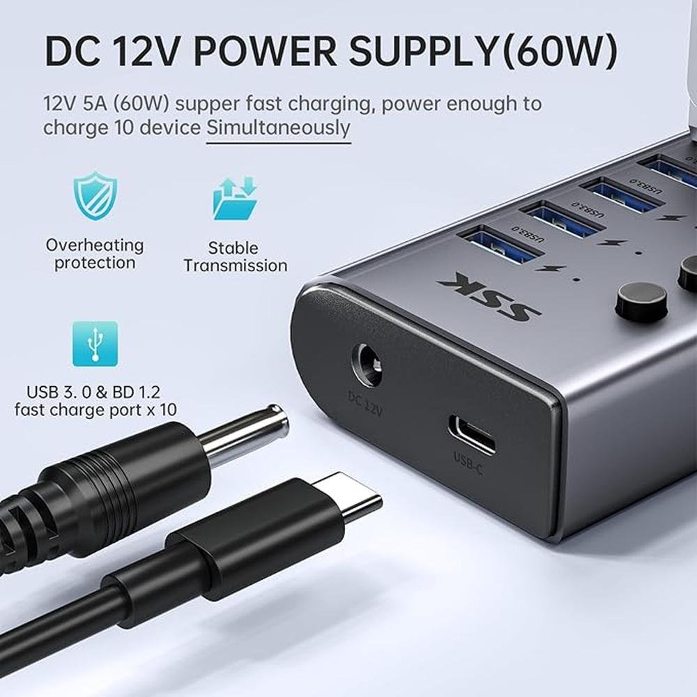SSK 10 Port Powered USB 3.0 Hub – In Use