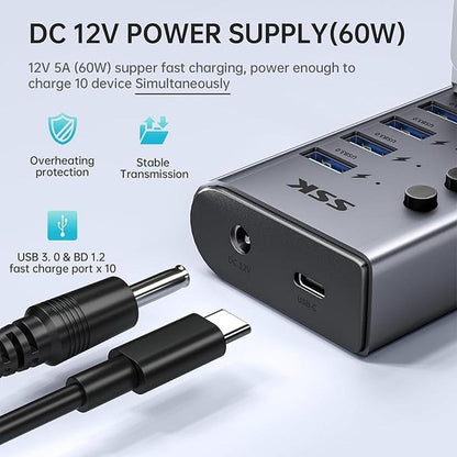 SSK 10 Port Powered USB 3.0 Hub – In Use