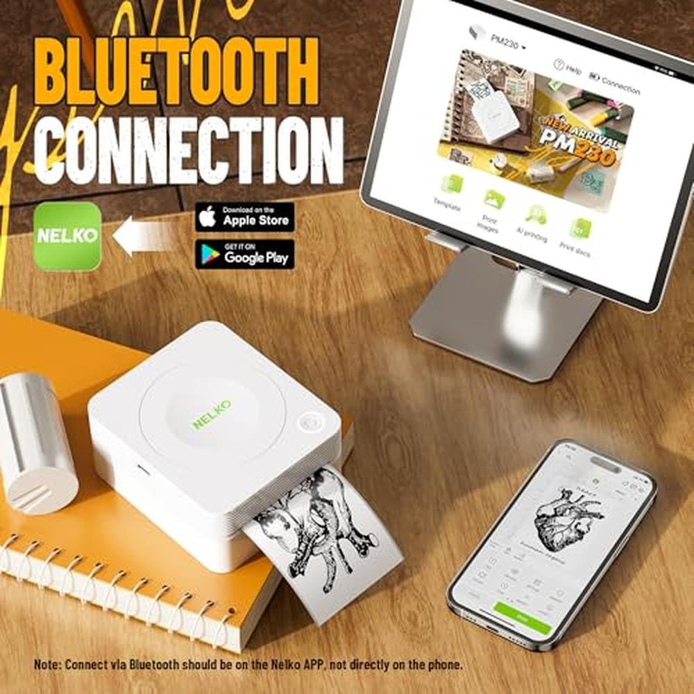 Sticker Printer: Nelko PM230 Portable Sticker Maker with 3 – Side View