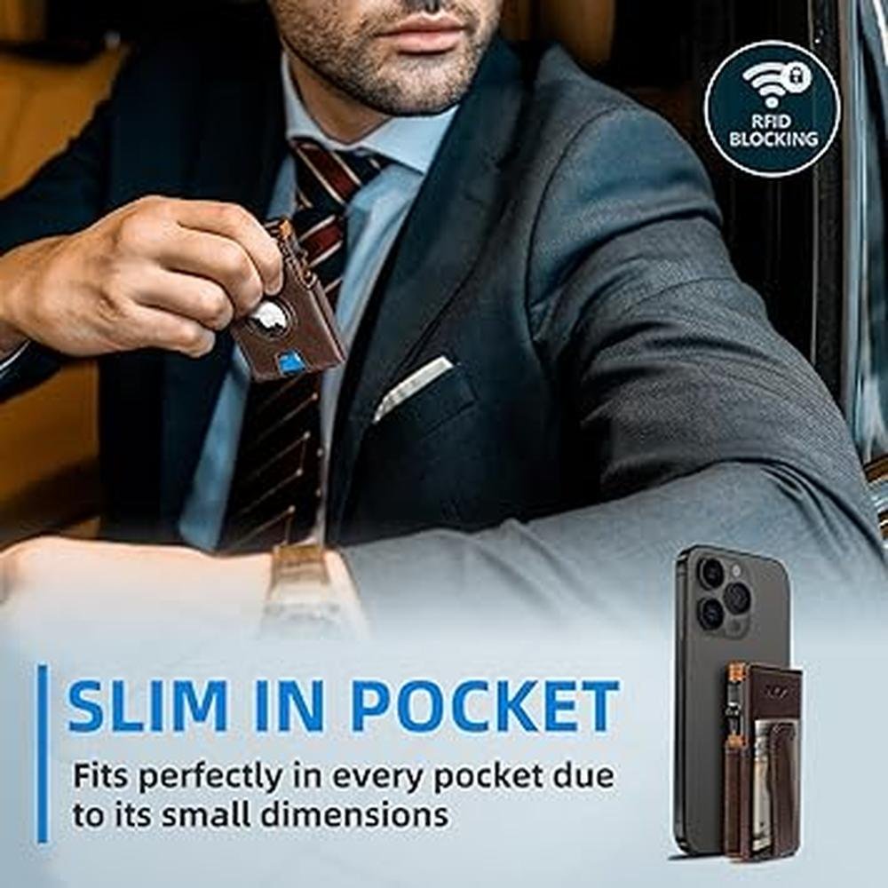Wallet Airtag: miyozi Metal Case Smart Slim Pop-up Credit – Side View