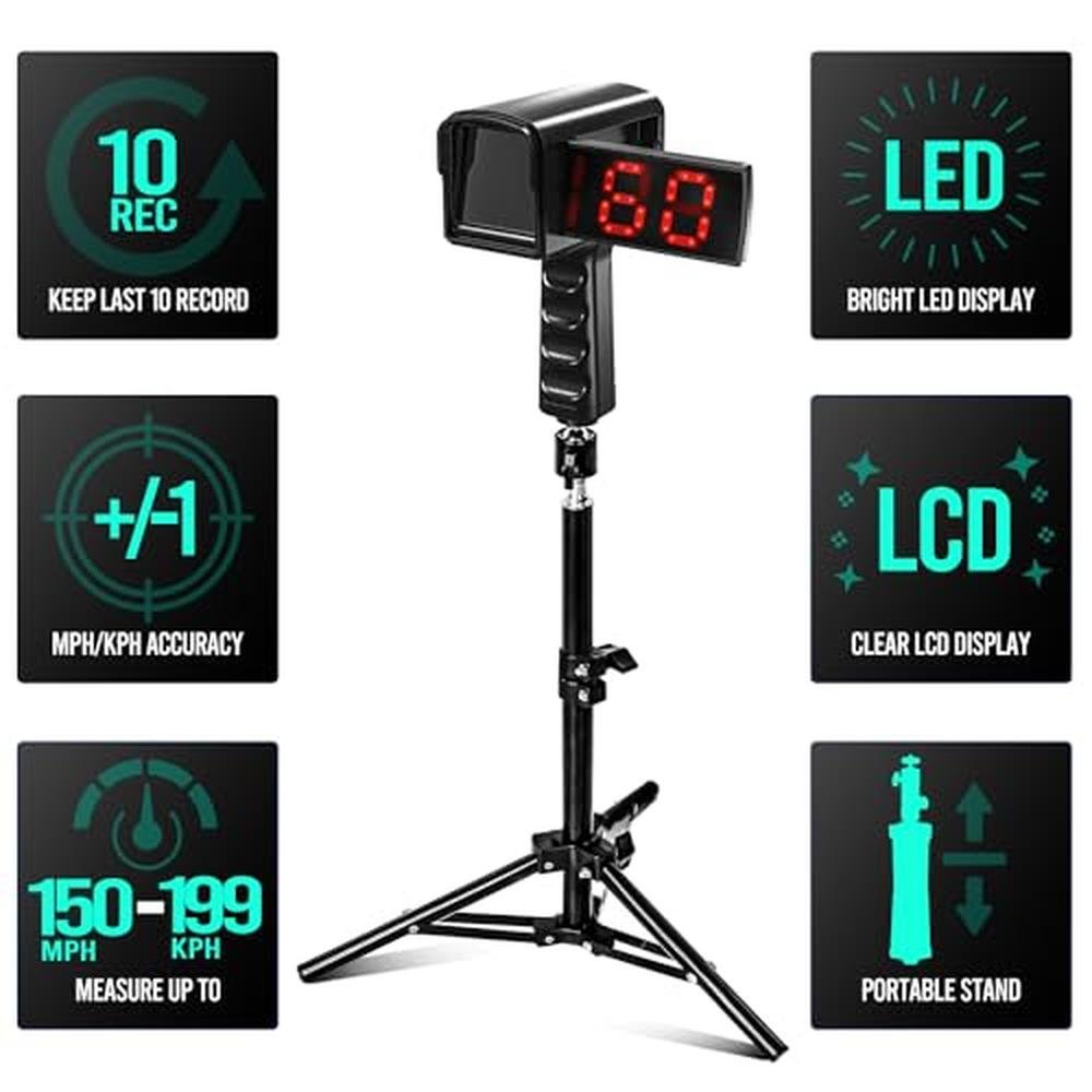 Baseball Speed Radar Gun: PLAYAPUT Tripod LED LCD Large – Close-up Detail