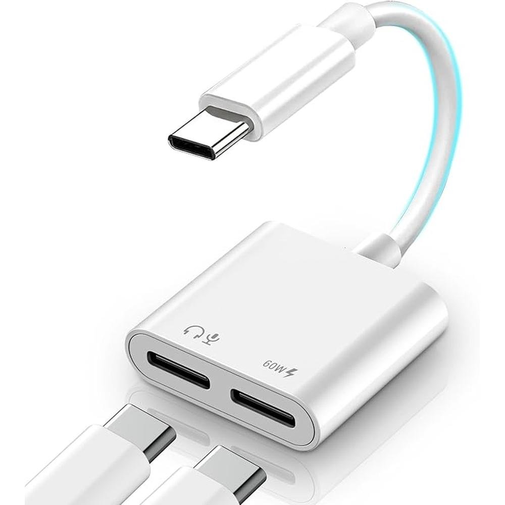 USB C Splitter 1 in 2 Out for iPhone 16 Headphone Adapter – Front View