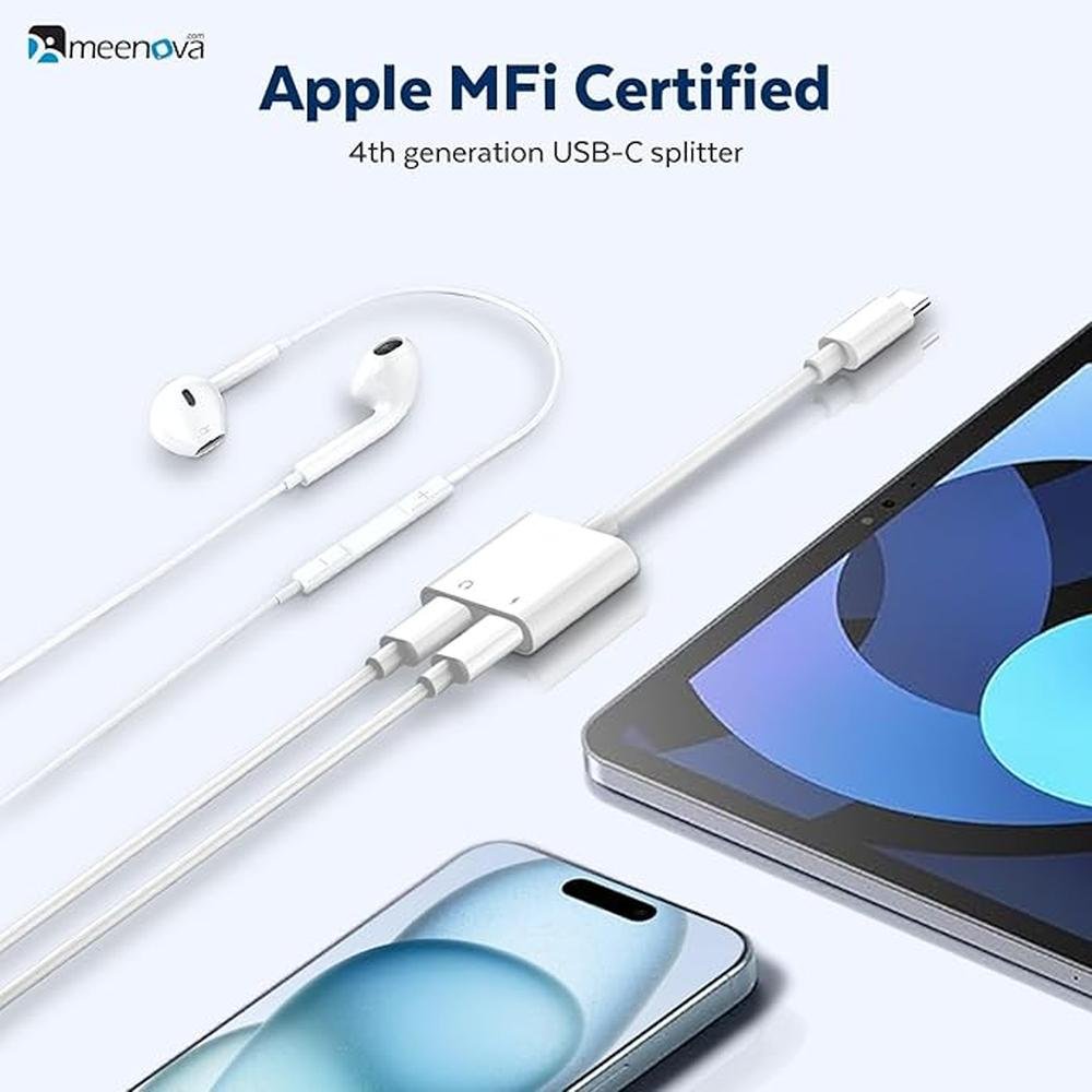 USB C Splitter 1 in 2 Out for iPhone 16 Headphone Adapter – Side View