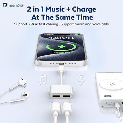 USB C Splitter 1 in 2 Out for iPhone 16 Headphone Adapter – Close-up Detail