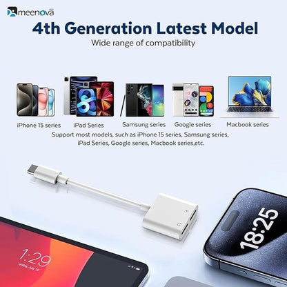 USB C Splitter 1 in 2 Out for iPhone 16 Headphone Adapter – In Use
