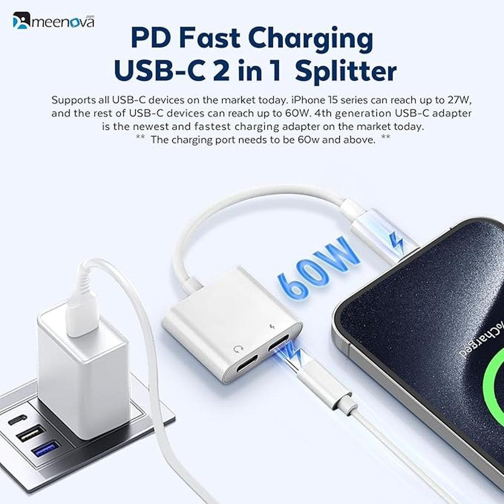 USB C Splitter 1 in 2 Out for iPhone 16 Headphone Adapter – Packaging