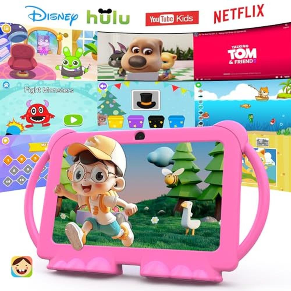 Peicheng Kids Tablet: 7-Inch Android 12.0 Educational Device – Side View