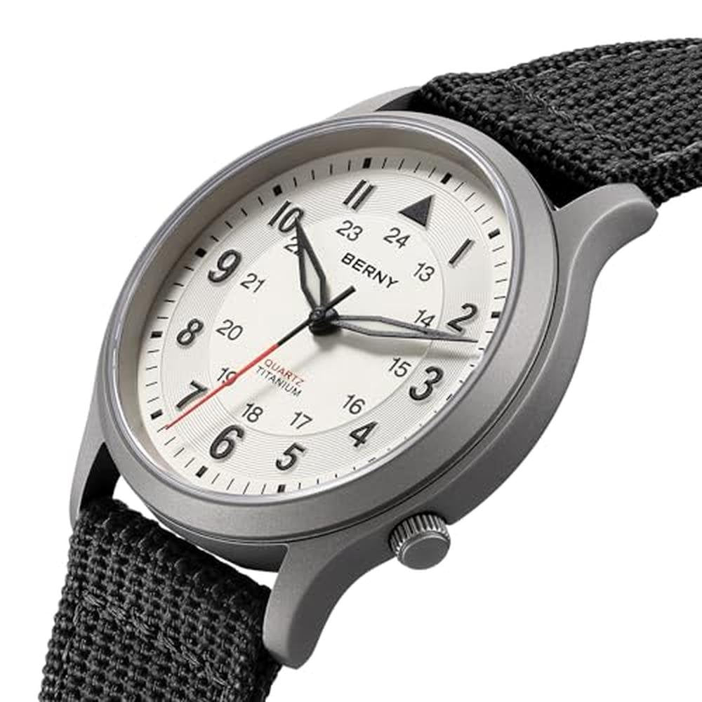 Men Watch: BERNY Titanium Field Wrist Watch 5ATM Waterproof – Side View