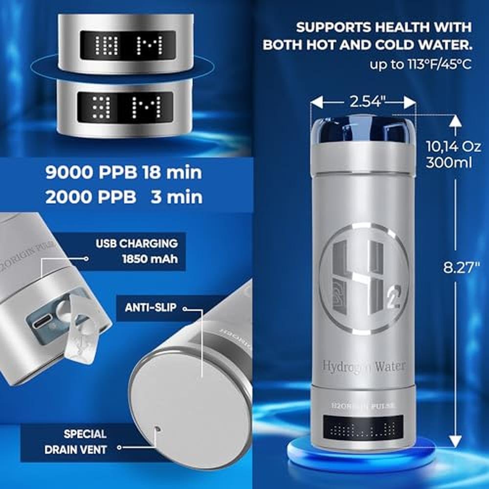 Hydrogen Water: H2ORIGIN PULSE Hydrogen Water Bottle – Side View