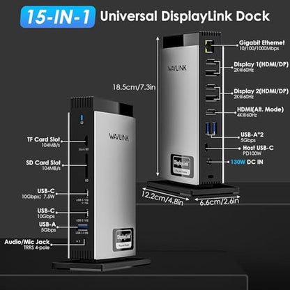 WAVLINK Docking Station: WAVLINK USB C 15-in-1 Laptop Dock – Side View