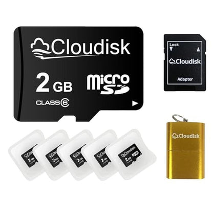 Cloudisk 2GB: Premium Micro SD Card Pack of 5 with SD – Front View