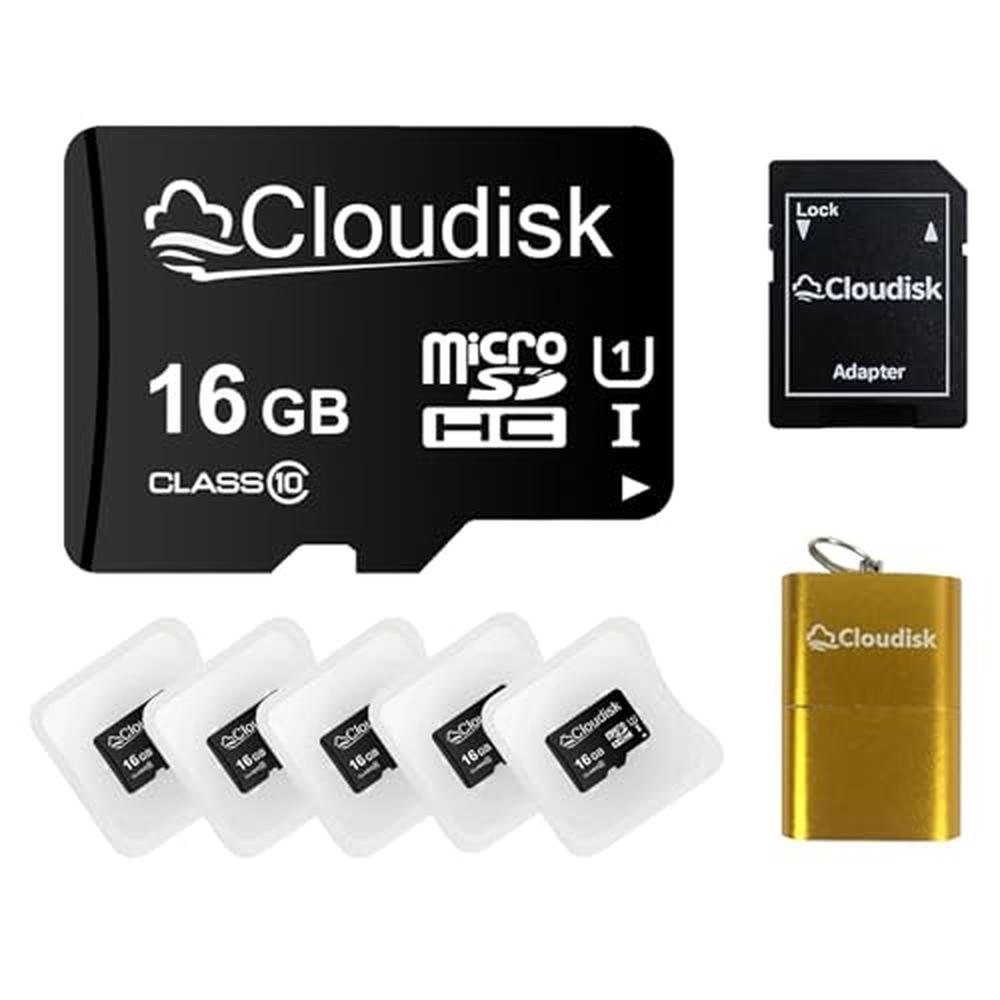 Cloudisk 16GB: Pack of 5 Micro SD Card Micro SDHC C10 A1 U1 – Front View