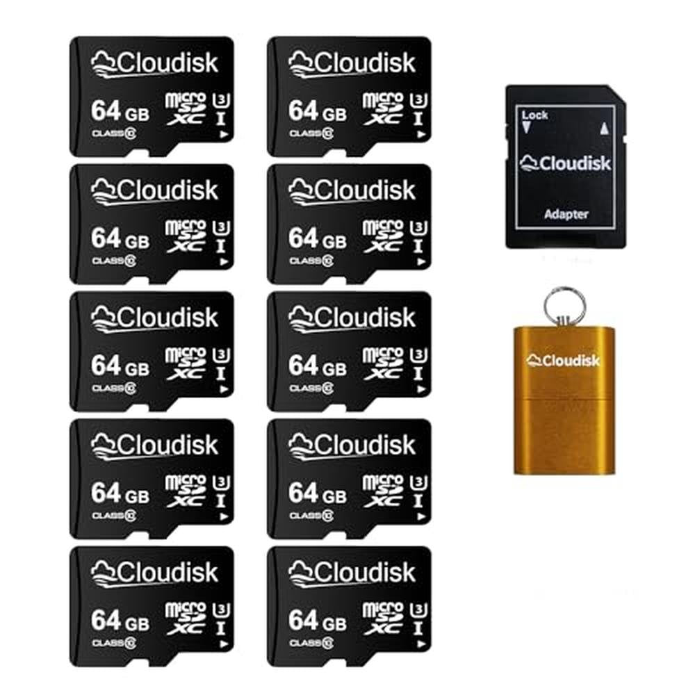 64GB Cloudisk: Cloudisk Pack of 10 Micro SD Card 64GB Flash – Front View