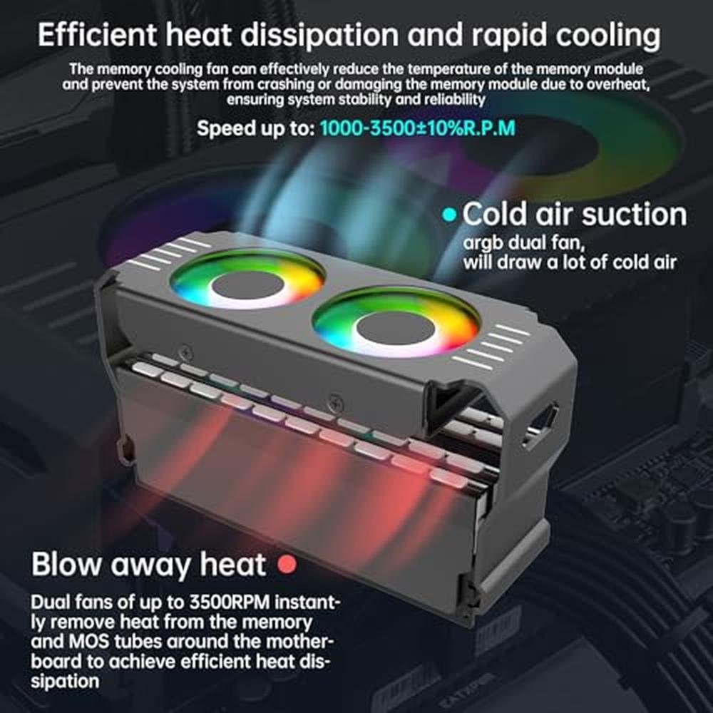 Memory RAM Cooling Fans: 3500RPM with 5V 3Pin ARGB Light – Side View