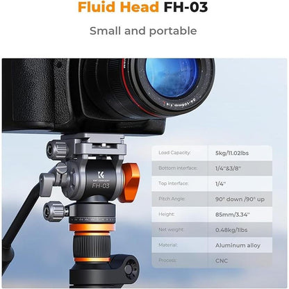 Fluid Head: K-F Concept FH-03 Silky Smooth Stable Tripod – Side View