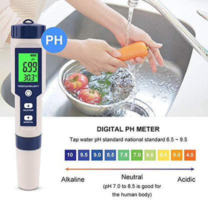 Premium 5-in-1 Digital Water Tester for Accurate pH – Packaging