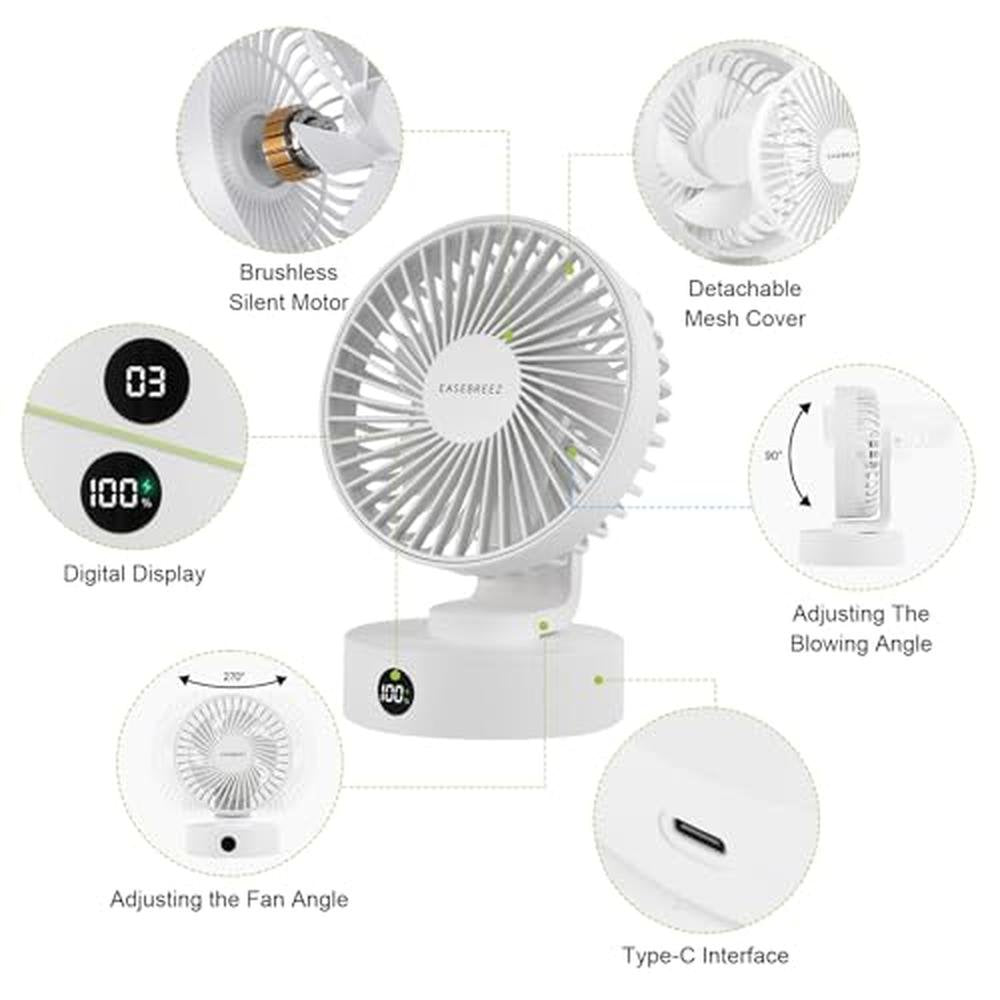 Fan Small: EASEBREEZ Desk Fan Quiet Operation Lightweight – Side View