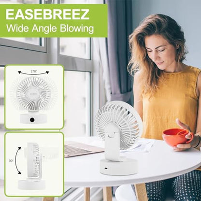 Fan Small: EASEBREEZ Desk Fan Quiet Operation Lightweight – In Use