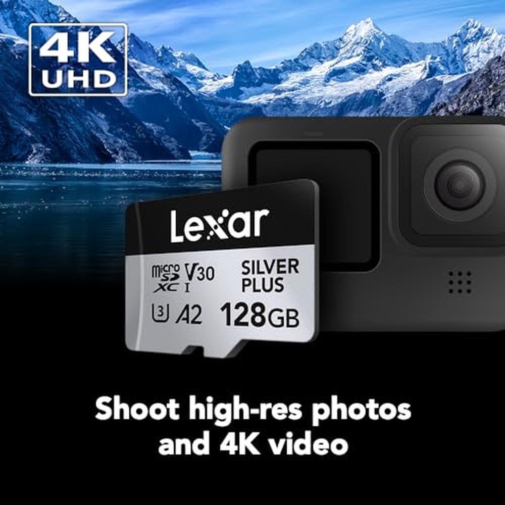 Lexar 128GB: Professional Silver Plus Micro SD Card UHS-I – Close-up Detail