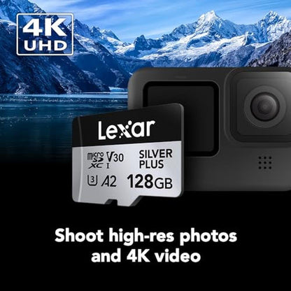 Lexar 128GB: Professional Silver Plus Micro SD Card UHS-I – Close-up Detail