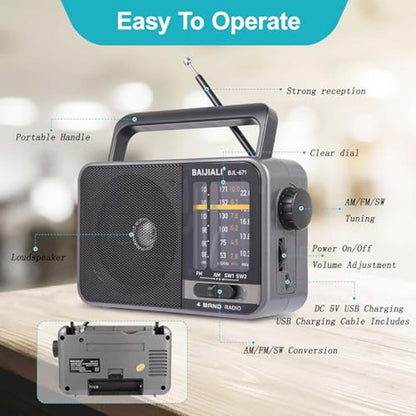 Radio Portable: BJL-671 AM/FM Transistor Radio with Loud – Close-up Detail