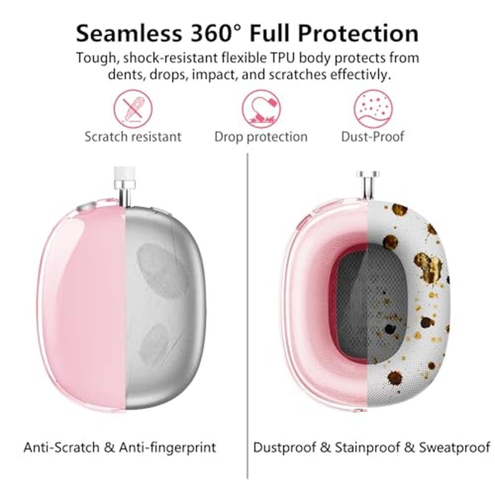 Case Cover for AirPods Max: Aircawin Clear Pink 3-in-1 Soft – In Use