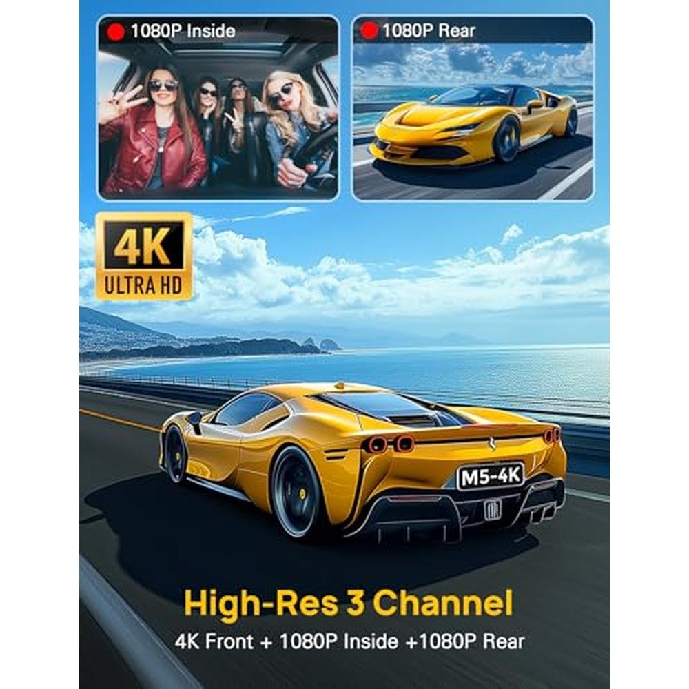 1080p Dash Cam: Anyski 3 Channel 4K Front and Rear Camera – Side View