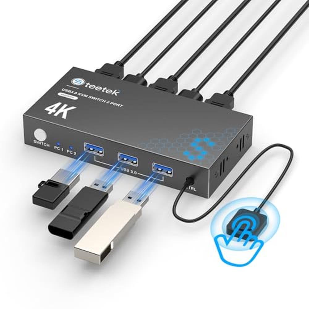 KVM Computers: USB 3.0 HDMI KVM Switch 1 Monitor 2 Computers – Front View