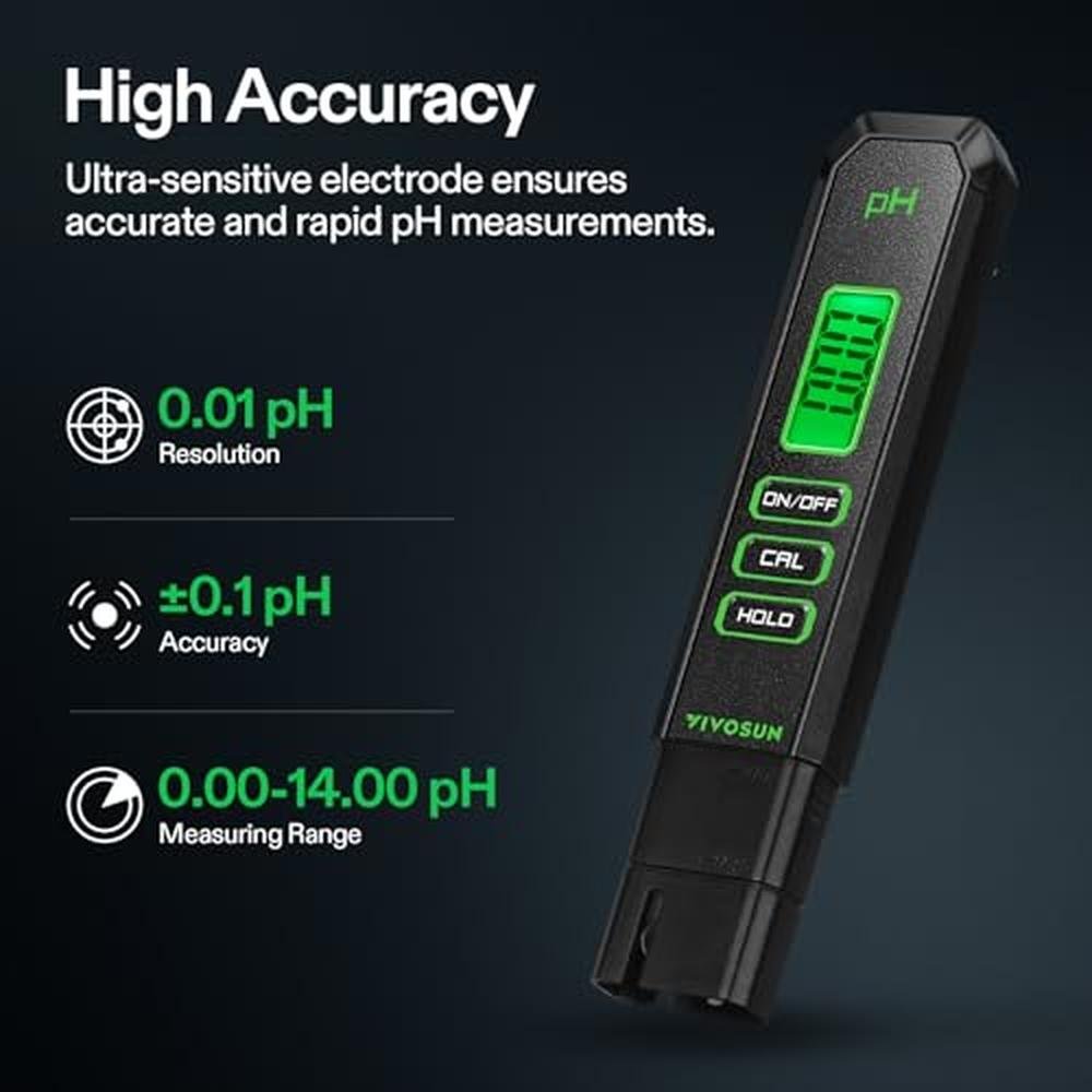 Vivosun Digital pH Meter: High Accuracy Pen-Type pH Tester – Side View