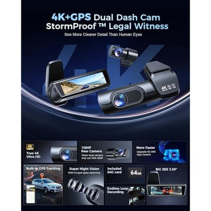 OVAMAN K600 4K Dash Cam: Front and Rear Camera with GPS – Side View