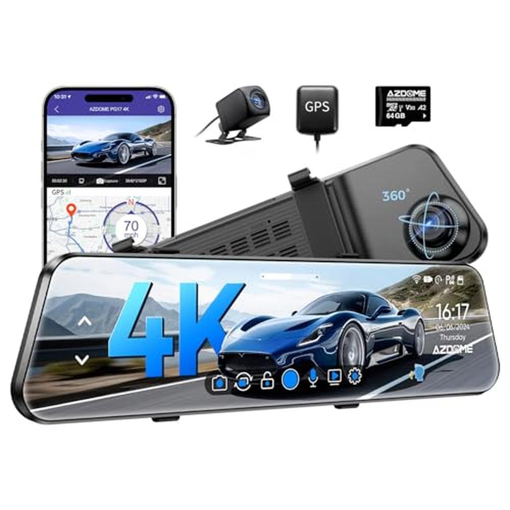 Mirror Camera: AZDOME PG17 12 4K Rearview Mirror Camera – Front View