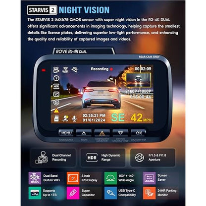 Rove R2-4K Dual Dash Cam: Front and Rear STARVIS 2 Sensor – In Use
