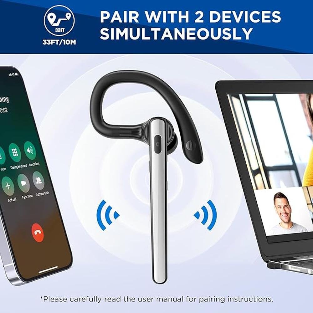 Bluetooth Headset V5.3: Wireless Bluetooth Earpiece with – In Use