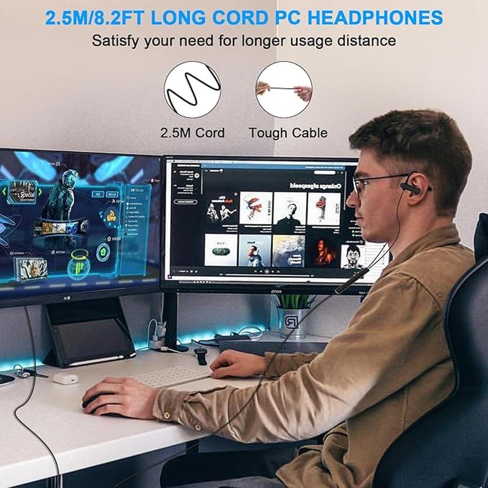 ASKUBSKU USB Headset with Microphone for PC 8.2Ft Cord – Side View