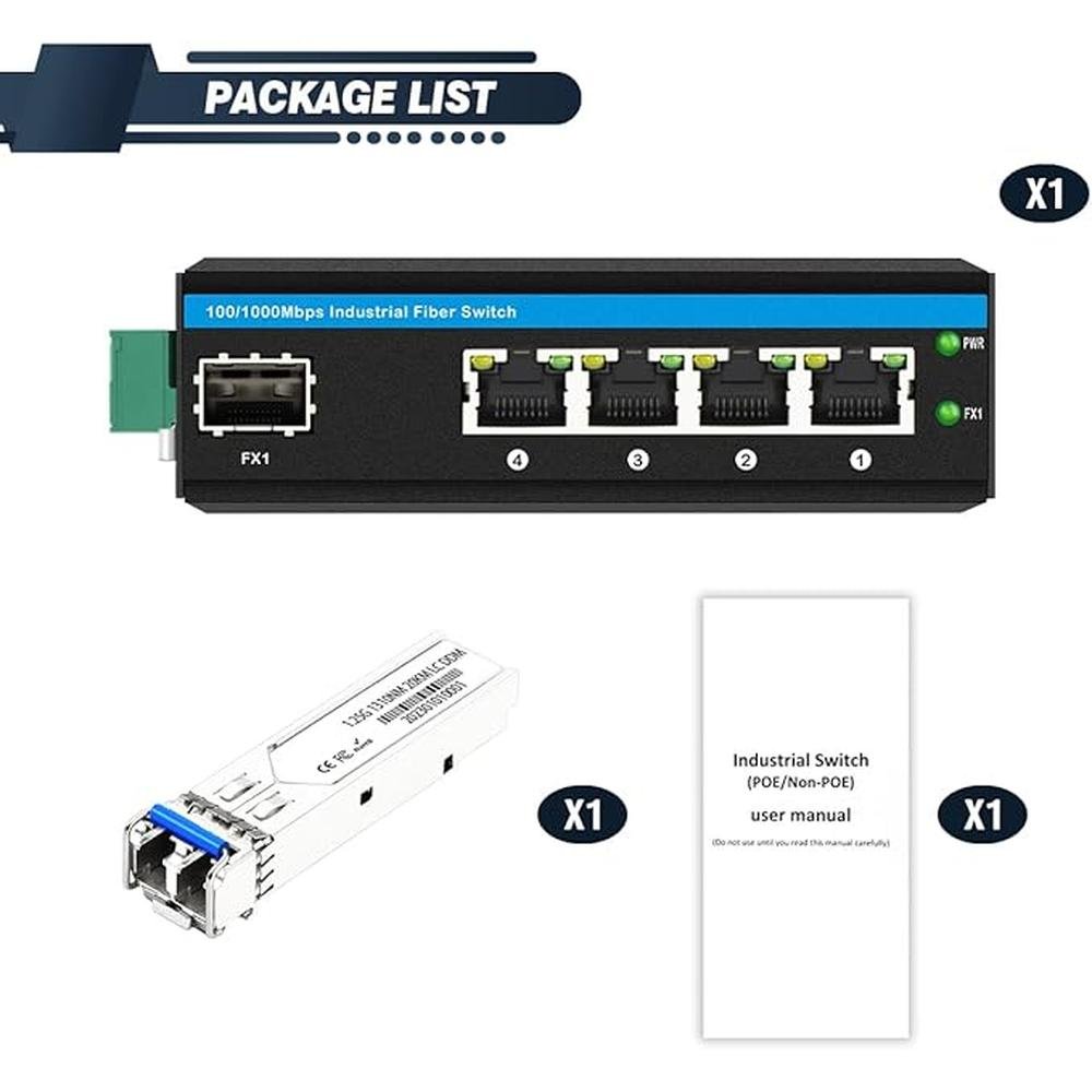 Industrial 4Ports Gigabit SFP Fiber Switch Din Rail Mounted – Side View