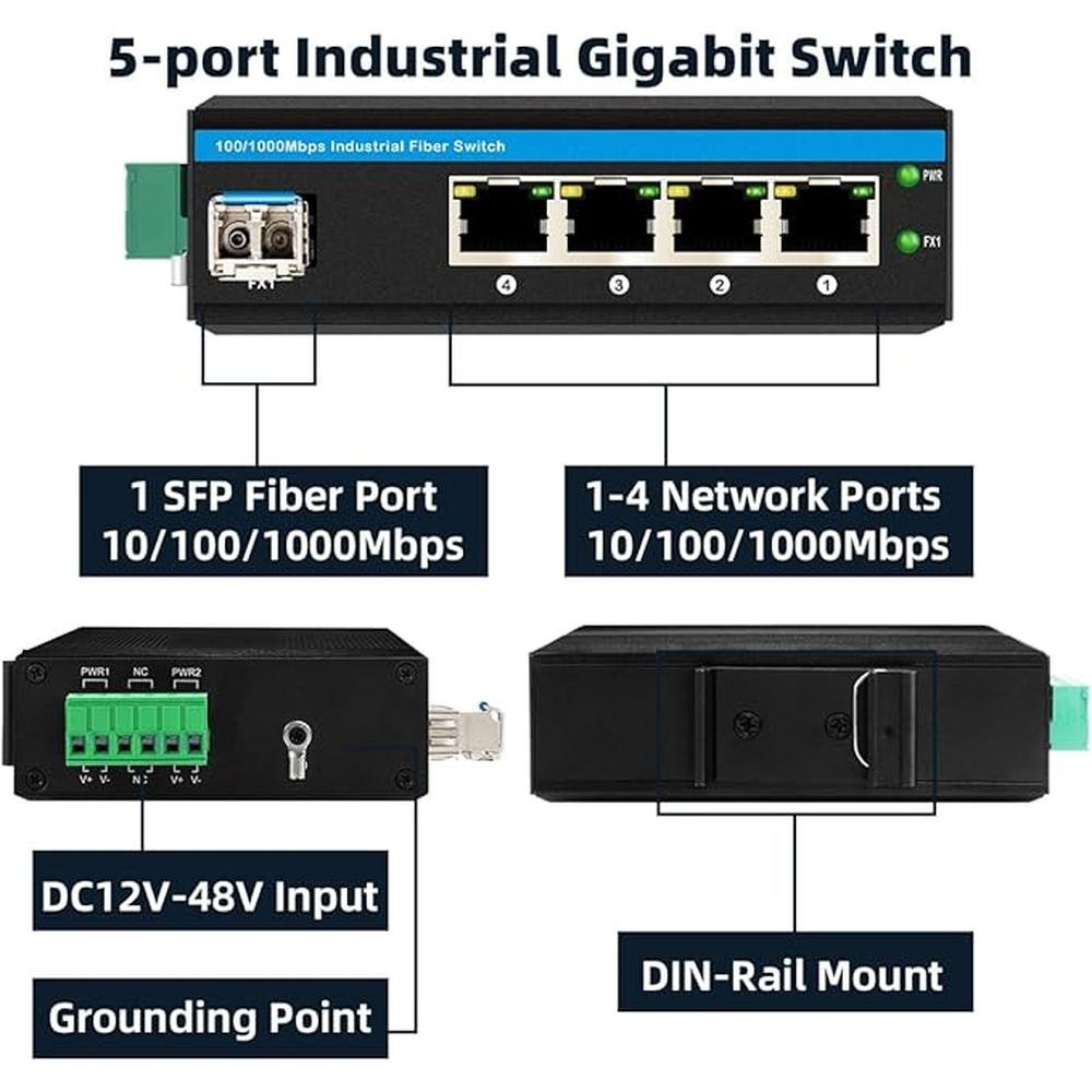 Industrial 4Ports Gigabit SFP Fiber Switch Din Rail Mounted – In Use