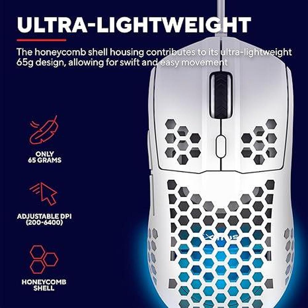 Mouse Gaming: GXT 928W Helox White Superlight USB Wired – Side View
