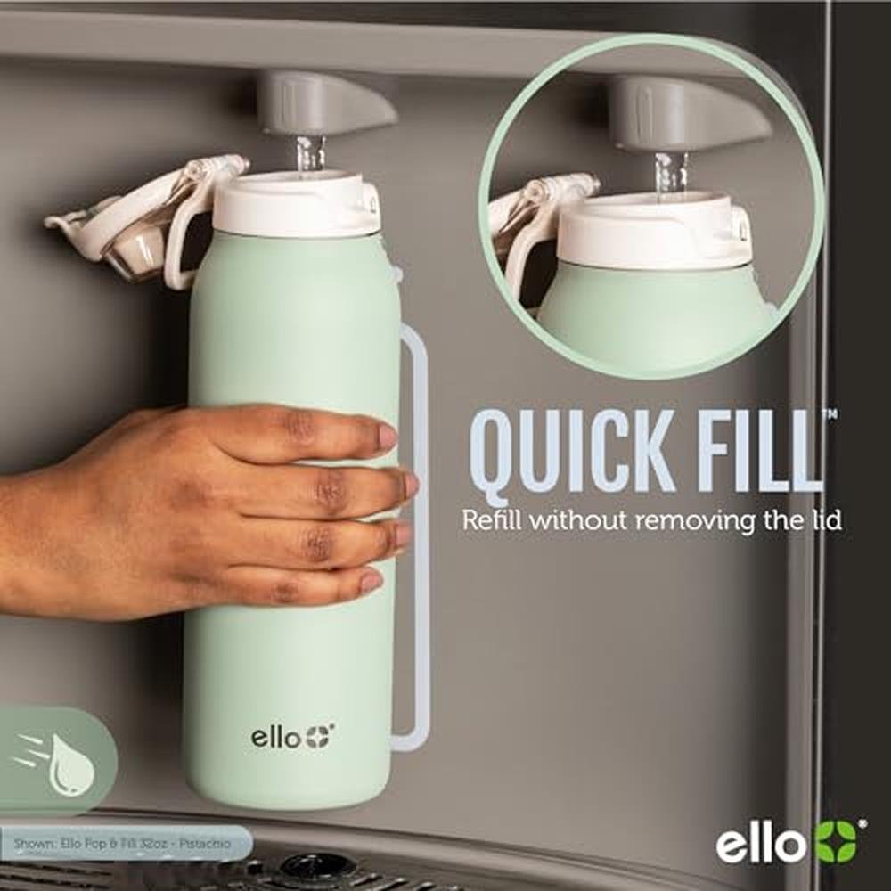 Ello Pop & Fill 32oz: Stainless Steel Water Bottle with – Side View