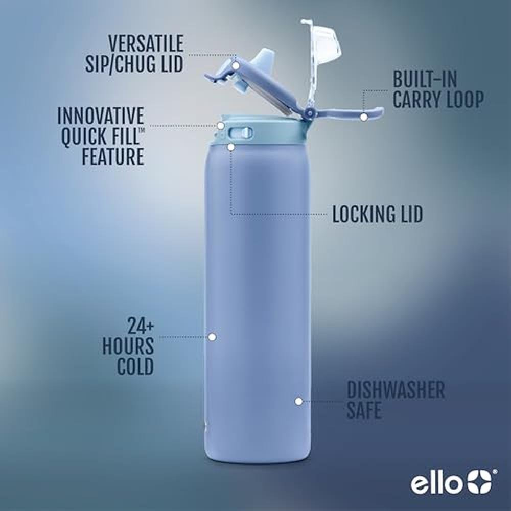Ello Pop & Fill 32oz: Stainless Steel Water Bottle with – Close-up Detail