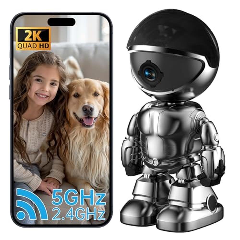 Indoor Camera Robot: 2K 5G 2.4GHz WiFi Pet Robot Cam with – Front View