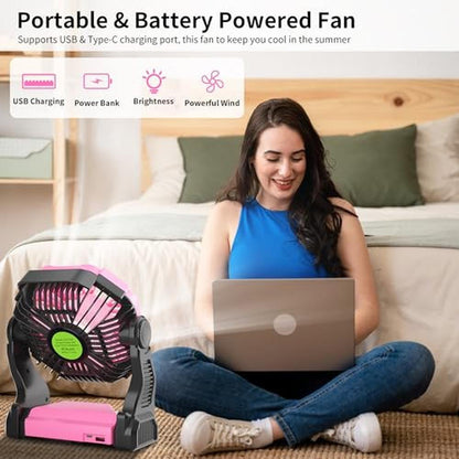 Battery Fan: TDLOL Rechargeable Cordless Camping Fan with – Side View