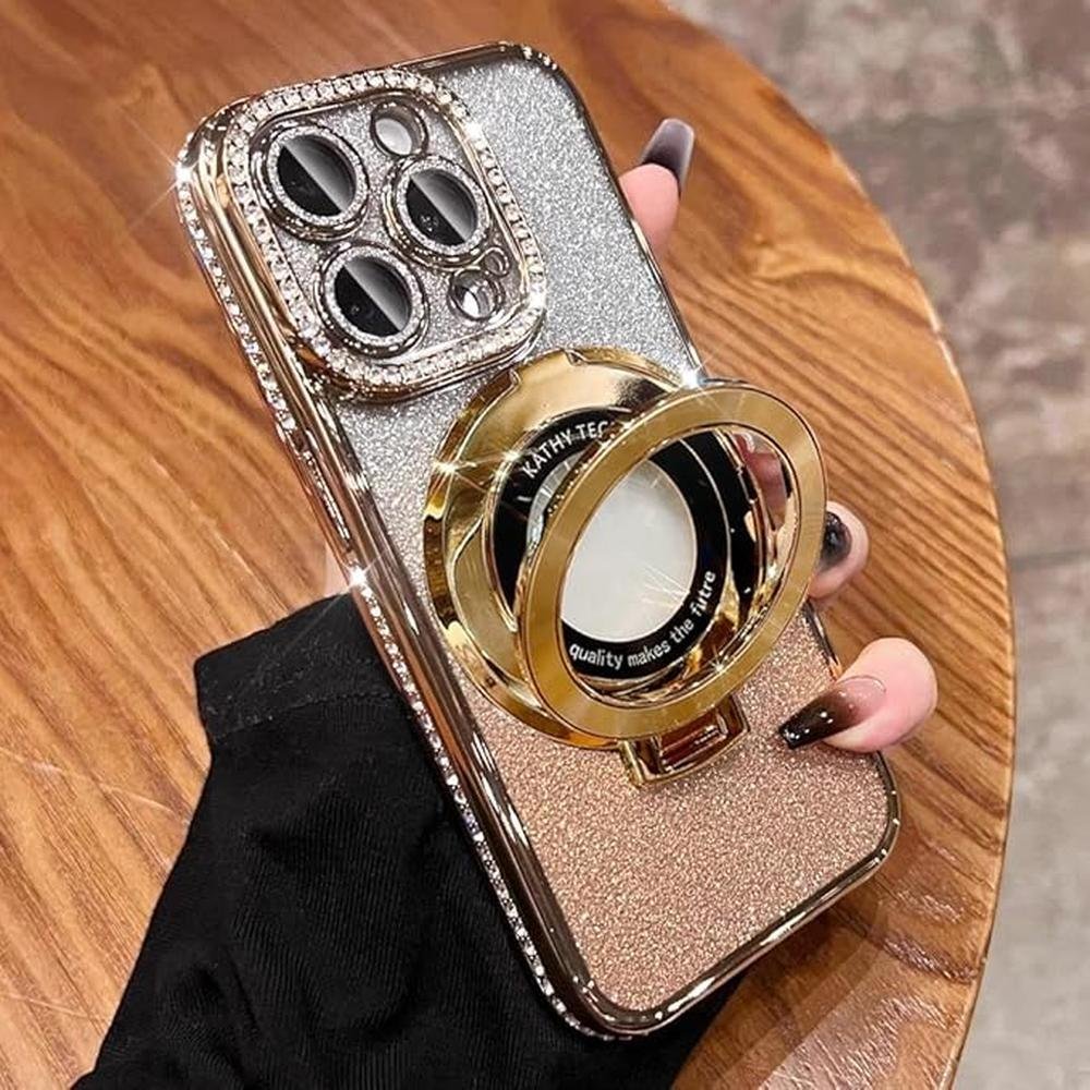 Glitter iPhone Case: OUROL Magnetic Kickstand Glitter Lens – Front View