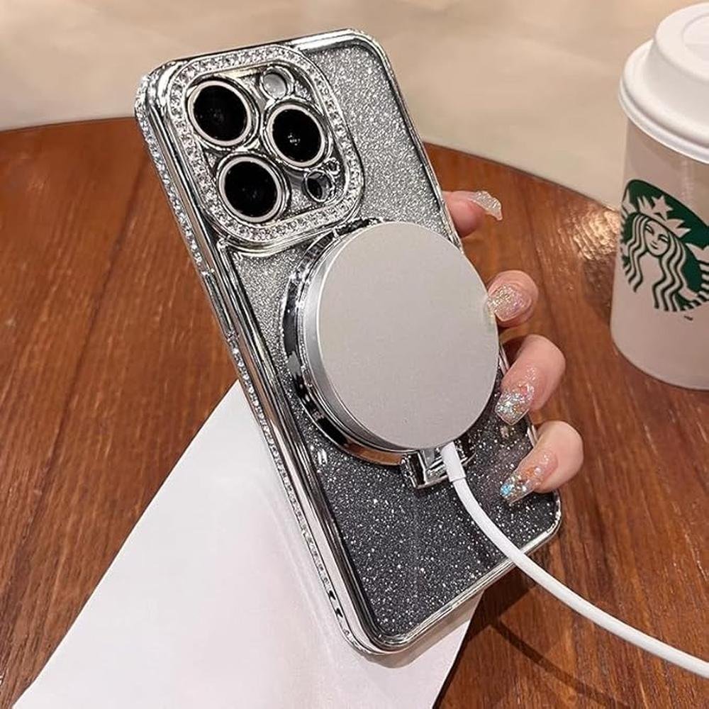 Glitter iPhone Case: OUROL Magnetic Kickstand Glitter Lens – In Use