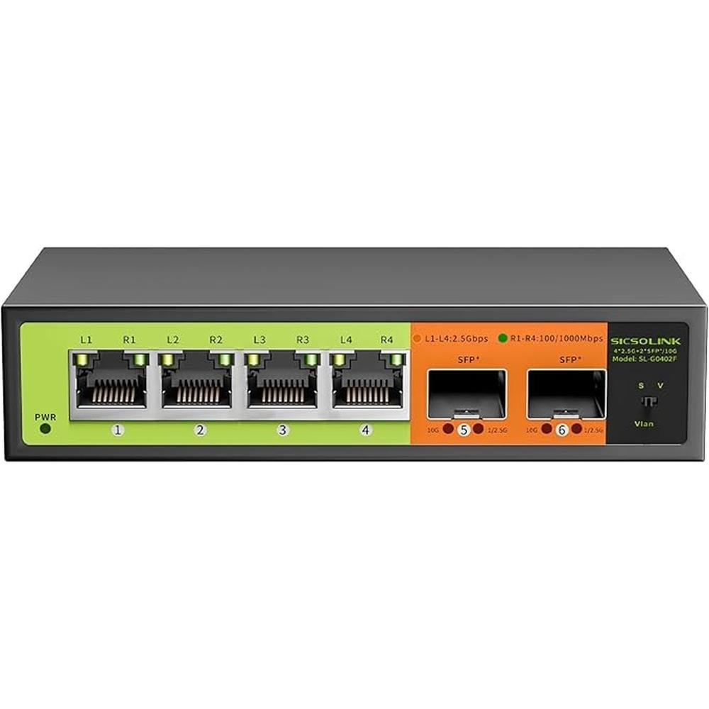 6 Port 2.5Gb Network Switch: 4x2.5G RJ45 – Front View