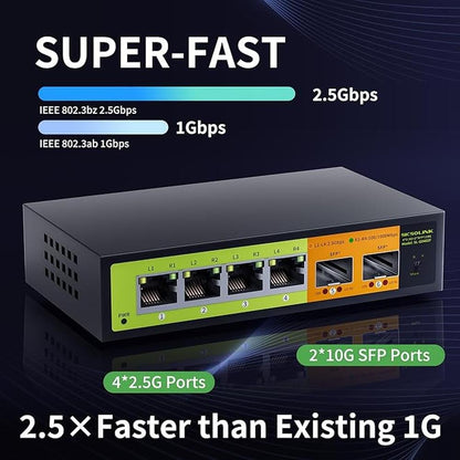 6 Port 2.5Gb Network Switch: 4x2.5G RJ45 – Close-up Detail