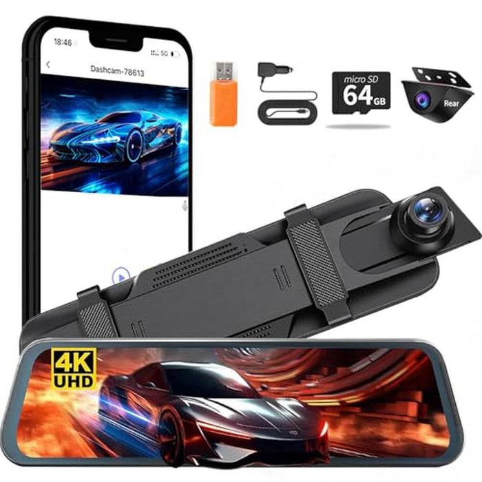 Mirror Dash Cam: 4K Front and 1080P Rear View Dual Dashcam – Front View
