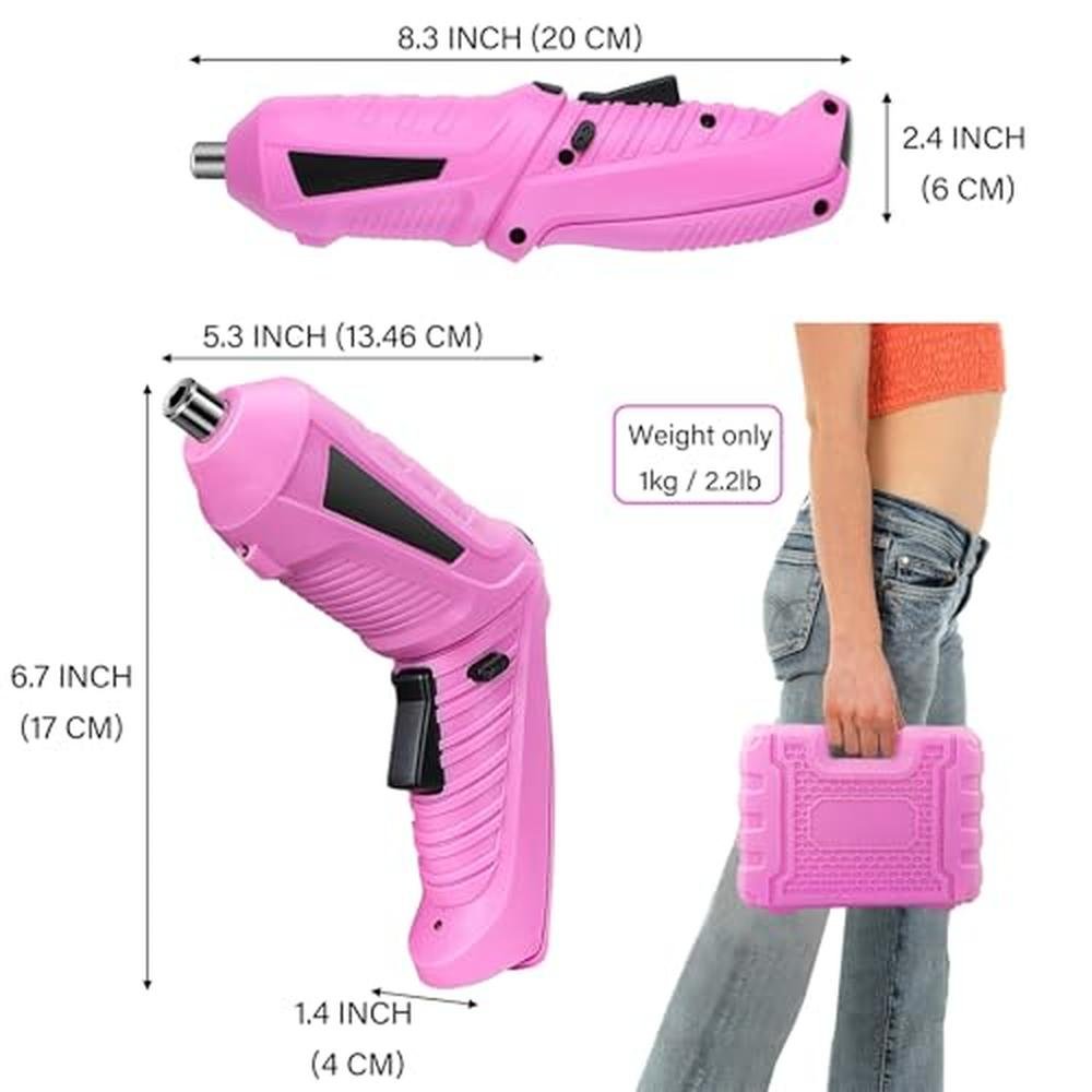 Pink Electric Screwdriver: Cordless 47pcs 3.6V USB – Close-up Detail