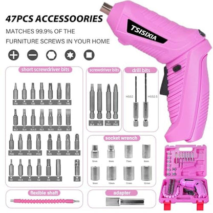 Pink Electric Screwdriver: Cordless 47pcs 3.6V USB – Packaging