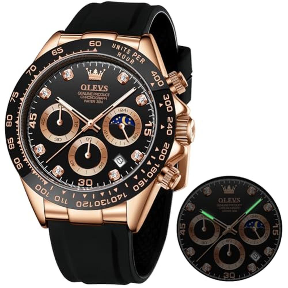 Men Watch: OLEVS Chronograph Diamond Business Dress – Front View