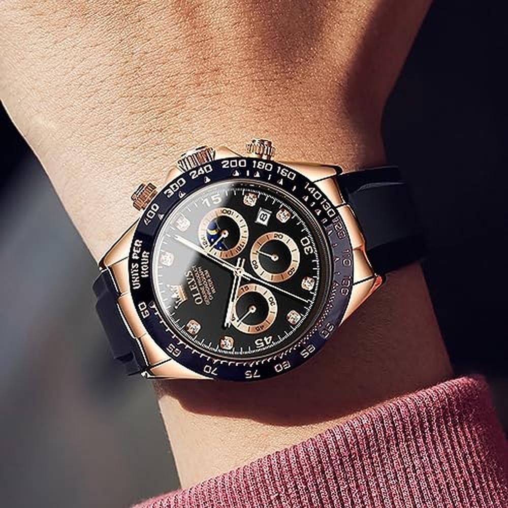 Men Watch: OLEVS Chronograph Diamond Business Dress – Side View